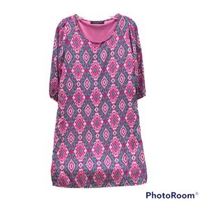 Peach Love Cream Womens Lined Dress Size Small 3/4 length Sleeve Pink Aqua White